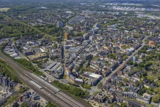 Aerial view, main centre Gelsenkirchen-Mitte, City Gelsenkirchen, Bahnhofstraße, market place,