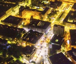 Aerial view, City and evang. Old Town Church, Ebertstraße and Heinrich-König-Platz, Old Town,