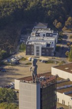 Aerial view, Hercules of Gelsenkirchen sculpture in the Nordstern industrial park on the winding