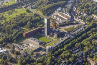 Aerial view, Hercules of Gelsenkirchen sculpture in the Nordstern industrial park on the winding