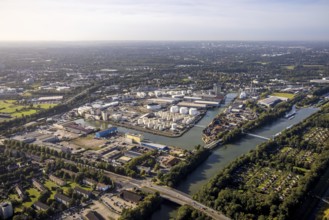 Aerial view, city harbour Gelsenkirchen in the district Schalke-Nord in Gelsenkirchen, Ruhr area,