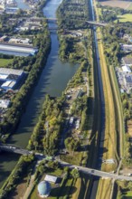 Aerial view, New pumping station building of the Emschergenossenschaft near the Sutumer Brücken on