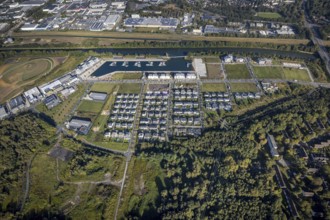 Aerial view, Graf Bismarck harbour with Stölting Marina and terraced house housing estate as well