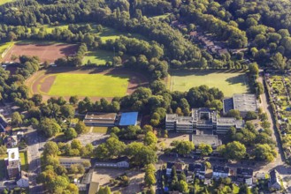 Aerial view, comprehensive school Erle with sports field in the district Erle in Gelsenkirchen,