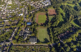 Aerial view, comprehensive school Erle with sports field in the district Erle in Gelsenkirchen,