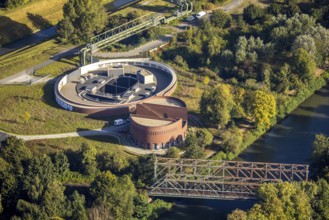 Aerial view, New pumping station building of the Emschergenossenschaft near the Sutumer Brücken on