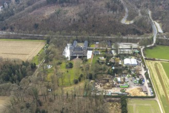 Aerial view, WasserSchloss Hugenpoet, Kettwiger Baumdienst Skibba, Kettwig, Essen, Ruhr area, North