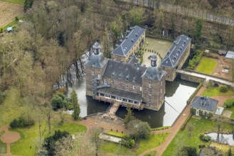 Aerial view, WasserSchloss Hugenpoet, Kettwig, Essen, Ruhr area, North Rhine-Westphalia, Germany,