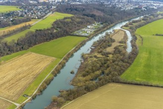 Aerial view, River Ruhr, Lower Kettwiger Ruhraue, Ruhrverabnd sewage treatment plant, Kettwig,