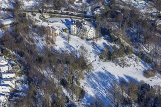 Aerial view, Borbeck Castle in winter landscape, Borbeck-Mitte, Essen, Ruhr area, North