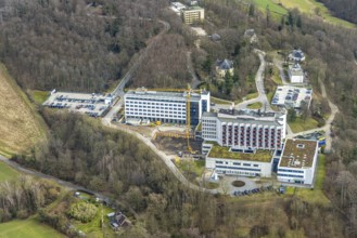 Aerial view, Ruhrlandklinik with construction site, Essen-Heidhausen, Essen, Ruhr area, North