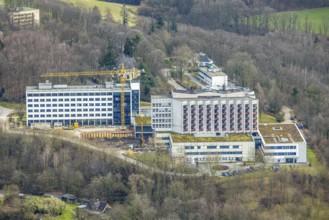 Aerial view, Ruhrlandklinik with construction site, Essen-Heidhausen, Essen, Ruhr area, North
