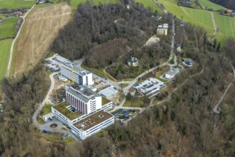 Aerial view, Ruhrlandklinik with construction site, Essen-Heidhausen, Essen, Ruhr area, North