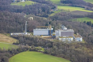 Aerial view, Ruhrlandklinik with construction site, Essen-Heidhausen, Essen, Ruhr area, North