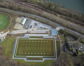 Aerial view, Kettwig Ruhrtalstraße sports ground with American football pitch, Kettwig, Essen, Ruhr