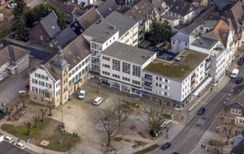 Aerial view, town hall Kettwig, Bürgermeister-Fiedler-Platz, Kettwig, Essen, Ruhr area, North