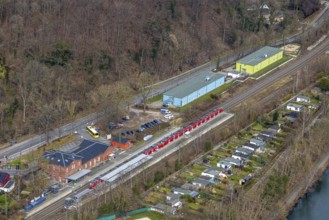 Aerial view, Essen-Kettwig station, Kettwig, Essen, Ruhr area, North Rhine-Westphalia, Germany,