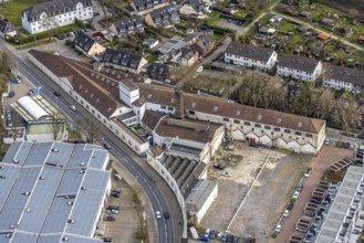 Aerial view, Ruhrbogen Kettwig, river Ruhr, former worsted spinning mill Scheidt, Kettwig, Essen,