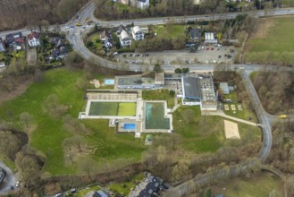 Aerial view, swimming centre Kettwig, Kettwig, Essen, Ruhr area, North Rhine-Westphalia, Germany,