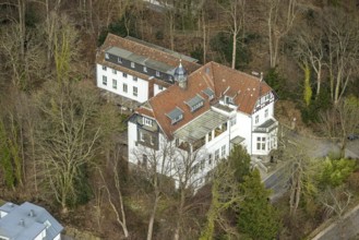 Aerial view, Villa Ruhnau with park, planned demolition, Kettwig, Essen, Ruhr area, North