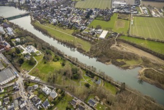 Aerial view, river Ruhr Ruhraue, waterworks Kettwig, Villa Scheidt am Leinpfad, lock Kettwig,