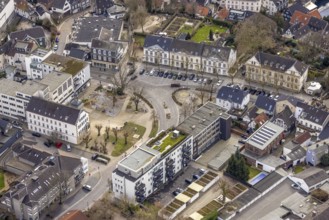 Aerial view, town hall Kettwig, Bürgermeister-Fiedler-Platz, Kettwig, Essen, Ruhr area, North