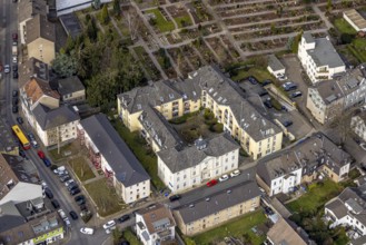 Aerial view, Kaiserhof am cemetery, Kettwig, Essen, Ruhr area, North Rhine-Westphalia, Germany,