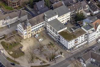 Aerial view, town hall Kettwig, Bürgermeister-Fiedler-Platz, Kettwig, Essen, Ruhr area, North