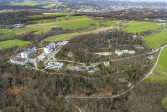 Aerial view, Ruhrlandklinik with construction site, Essen-Heidhausen, Essen, Ruhr area, North