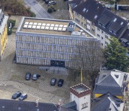 Aerial view, Folkwang Library, Basilica of St. Ludgerus, Werden, Essen, Ruhr area, North