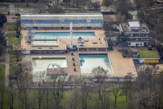 Aerial view, Grugabad im Grugapark, Essen-Rüttenscheid, Essen, Ruhr area, North Rhine-Westphalia,