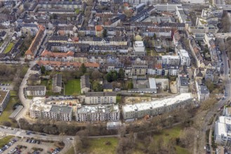 Aerial view, construction site new building RüBogen, Gummertstraße residential development,