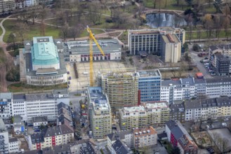Aerial view, Philharmonie Essen, Huyssenallee, construction site, new building complex with