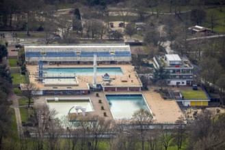 Aerial view, Grugabad im Grugapark, Essen-Rüttenscheid, Essen, Ruhr area, North Rhine-Westphalia,