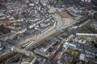 Aerial view, Grugaplatz, Grugaweg, Rüttenscheider Straße bridge, Essen-Rüttenscheid, Essen, Ruhr