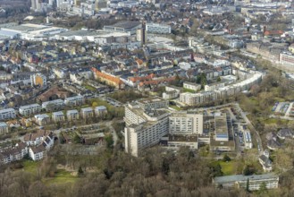 Aerial view, Alfried Krupp Hospital, Essen-Rüttenscheid, Essen, Ruhr area, North Rhine-Westphalia,