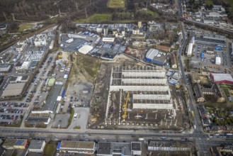 Aerial view, new construction, construction site Elisenstraße, former Graf Beust colliery site,