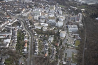 Aerial view, University Hospital Essen, construction site at the building Institute Group 1 (IG1),