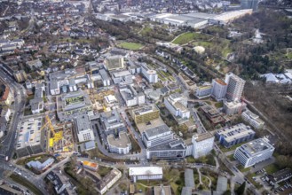 Aerial view, University Hospital Essen, construction site at the building Institute Group 1 (IG1),