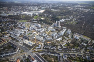 Aerial view, University Hospital Essen, construction site at the building Institute Group 1 (IG1),