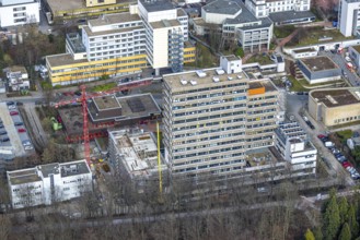 Aerial view, University Hospital Essen, construction site at the building Institute Group 1 (IG1),