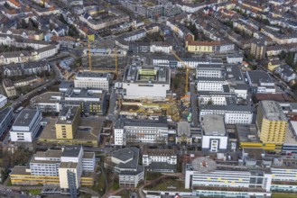 Aerial view, University Hospital Essen, construction site at the building Institute Group 1 (IG1),
