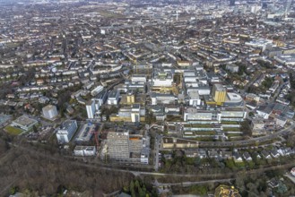 Aerial view, Essen University Hospital, construction site at the Institute Group 1 (IG1) building,
