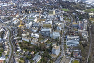 Aerial view, University Hospital Essen, construction site at the building Institute Group 1 (IG1),