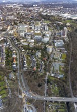 Aerial view, University Hospital Essen, construction site at the building Institute Group 1 (IG1),