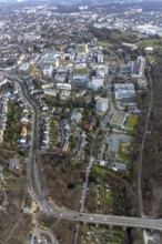 Aerial view, University Hospital Essen, construction site at the building Institute Group 1 (IG1),