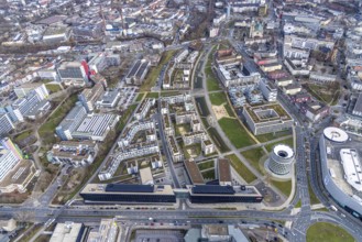 Aerial view, Funke Mediengruppe headquarters, Jakob-Funke-Platz 1, Green Centre Essen, Westviertel,