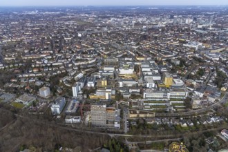 Aerial view, University Hospital Essen, construction site at the building Institute Group 1 (IG1),