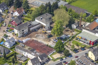 Aerial view, construction site with demolition of the school on the Ruhr, Kettwig, Essen, Ruhr