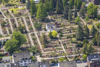Aerial photograph, Kettwig cemetery, Kettwig, Essen, Ruhr area, North Rhine-Westphalia, Germany,